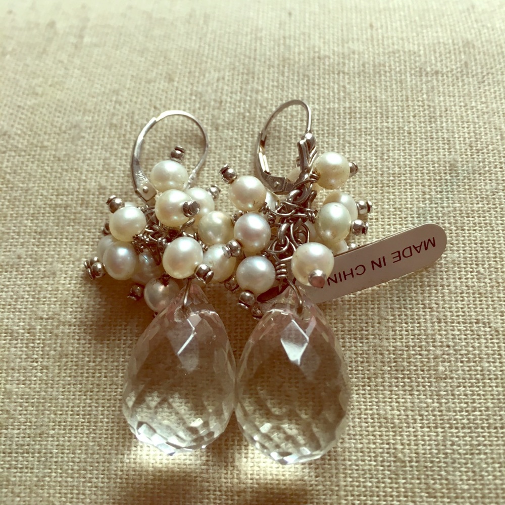 Silver, pearl and crystal earrings