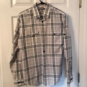 Express men's white black plaid button-down
