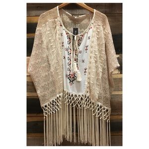 Miss Me fringe lace poncho Small