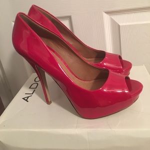 Aldo red platform peep toe pump