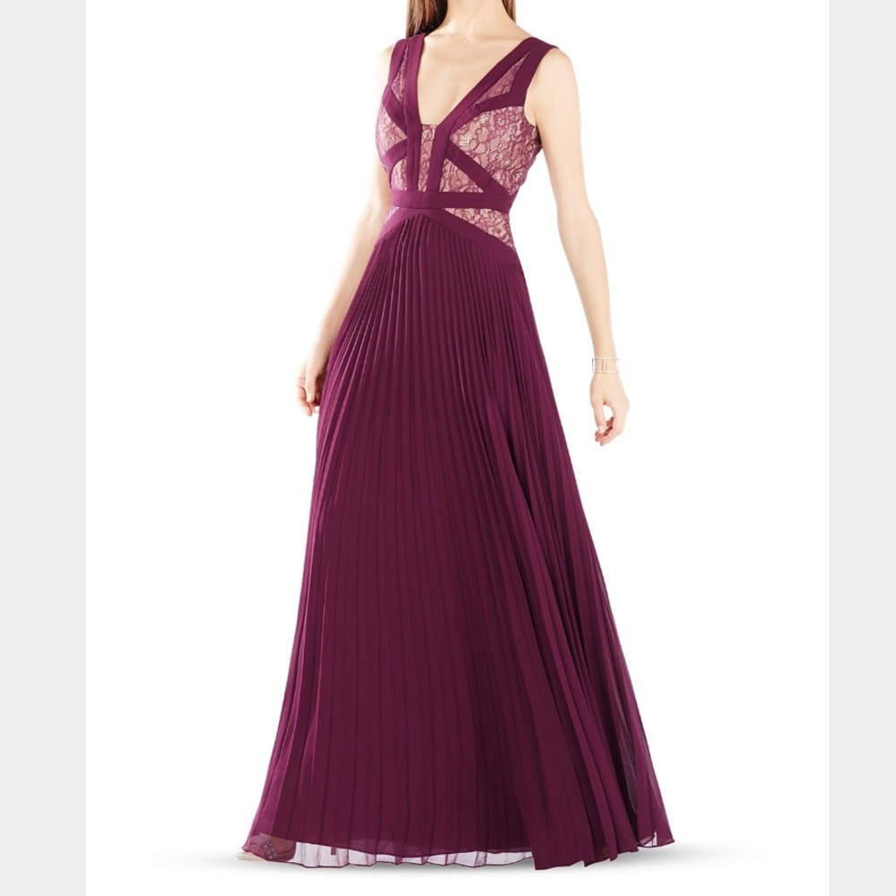 Brand New Lace-Blocked Pleated Gown