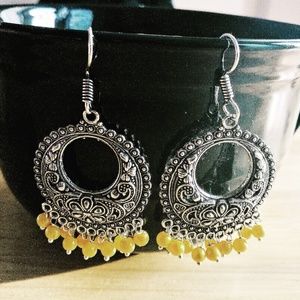 Yellow jhumka style dangling indofusion earring