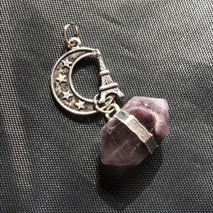 Amethyst Crystal Point on Moon Charm