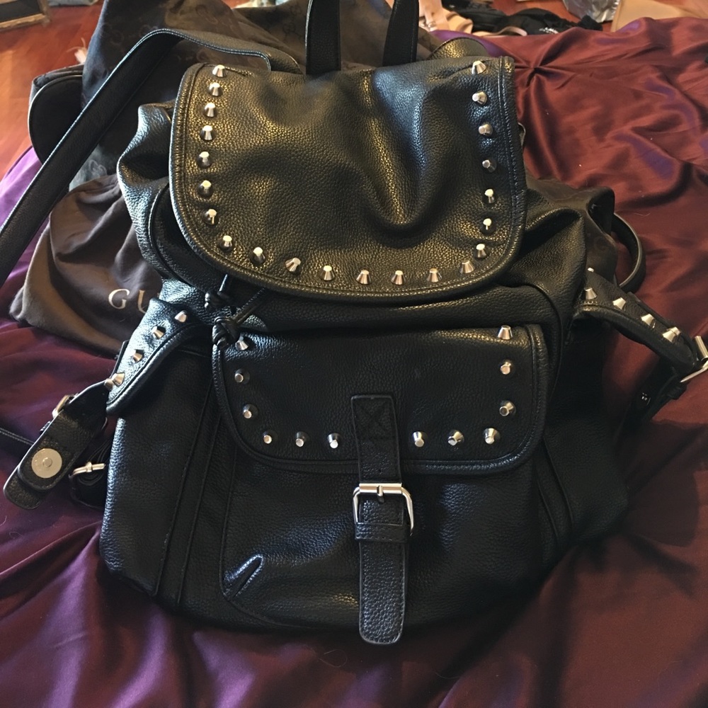 Black leather studded backpack