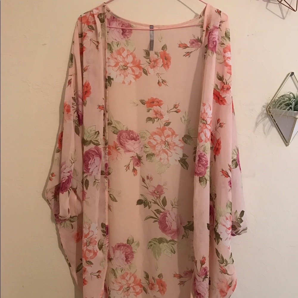 Pink Floral Long Kimono