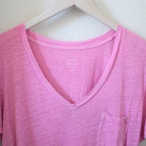Pink Linen V-Neck Pocket Tee