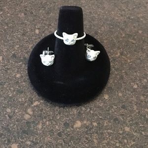 Cat ring and earrings set