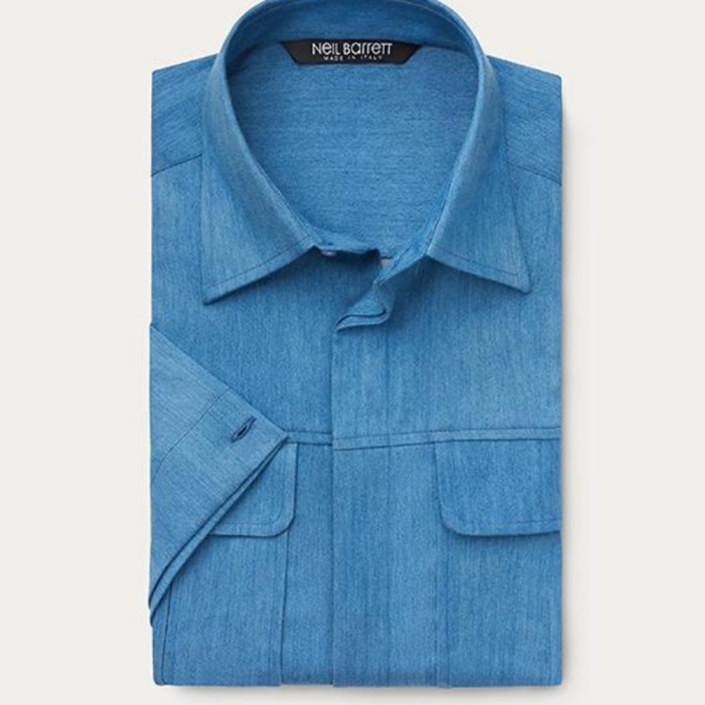 Neil Barrett blue short sleeve button down