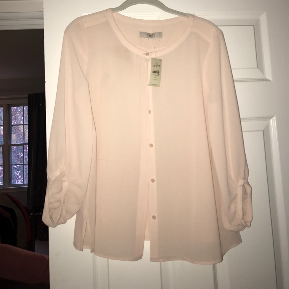 Blush pink 3/4 sleeve chiffon looking button down
