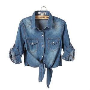 ✨HOST PICK! Knotted Short Denim Crop Tie Front✨