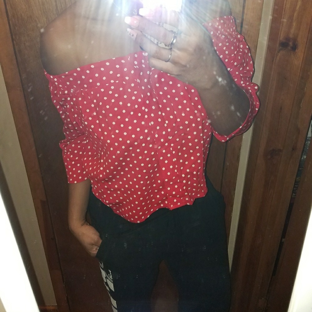 Cutest Off the Shoulder Polka Dot Top