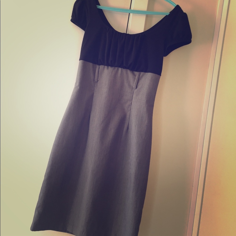 Fitted gray and black work dress