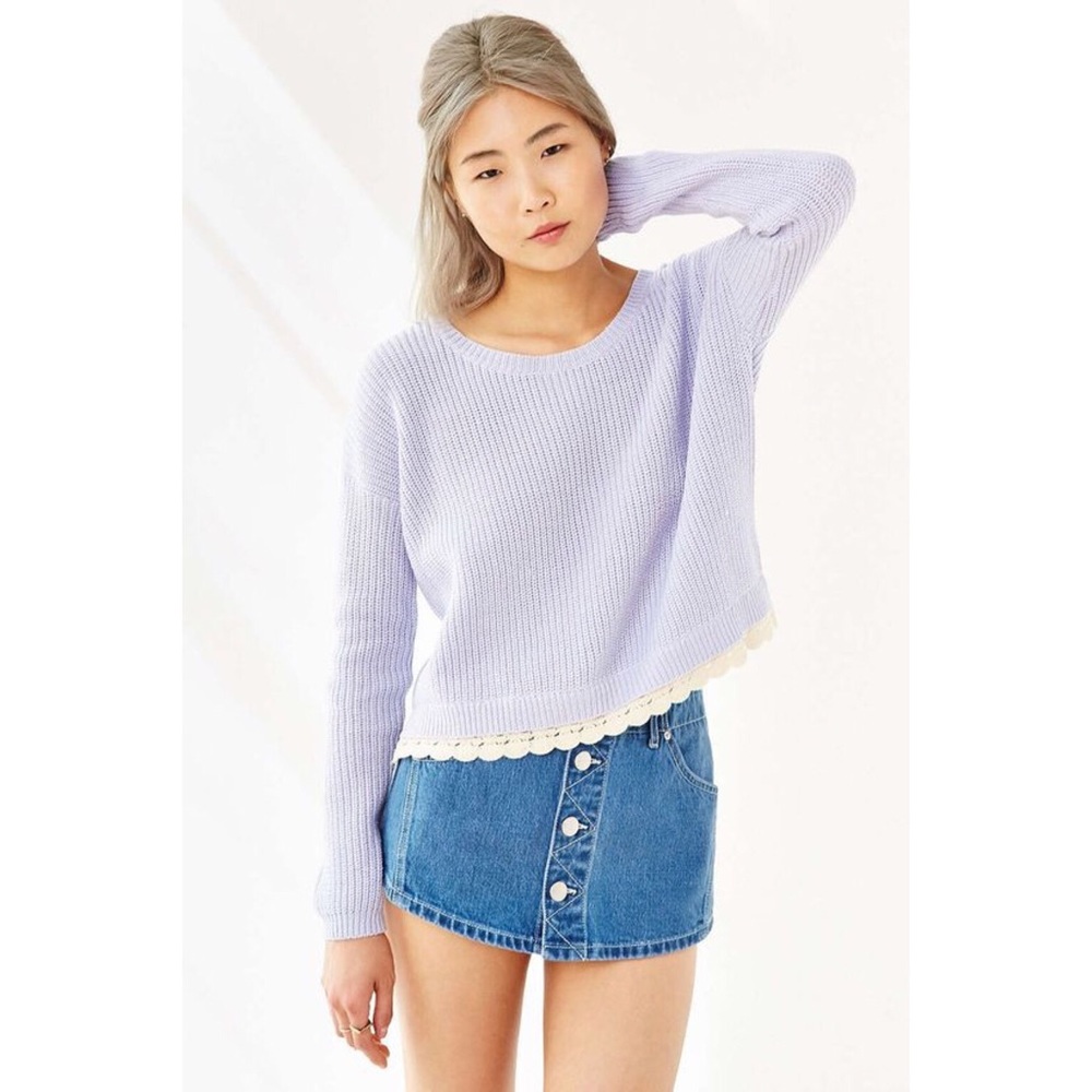 Lavender Kimchi Blue Lace hem Crop Sweater