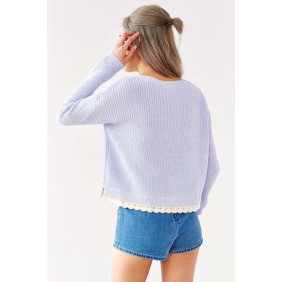 Lavender Kimchi Blue Lace hem Crop Sweater - Picture 2 of 5
