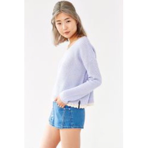 Lavender Kimchi Blue Lace hem Crop Sweater - Picture 3 of 5