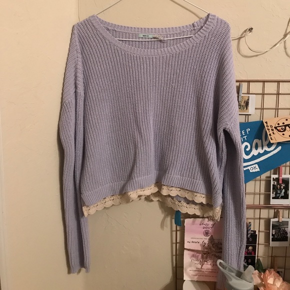 Lavender Kimchi Blue Lace hem Crop Sweater - Picture 4 of 5