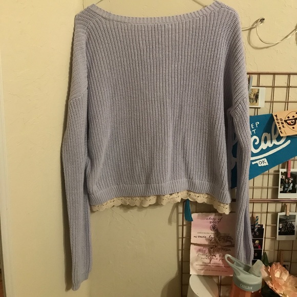 Lavender Kimchi Blue Lace hem Crop Sweater - Picture 5 of 5