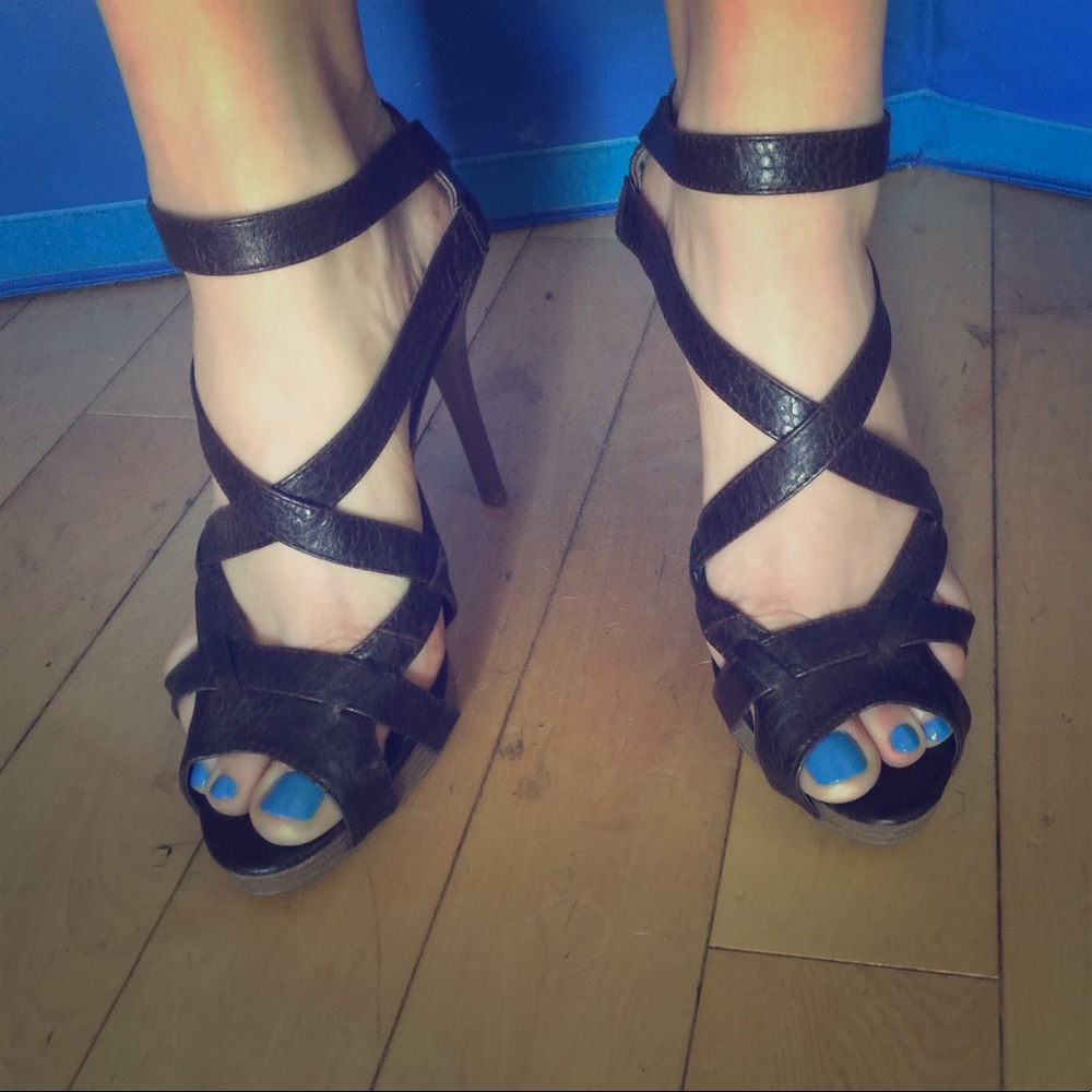 Brown strappy heels