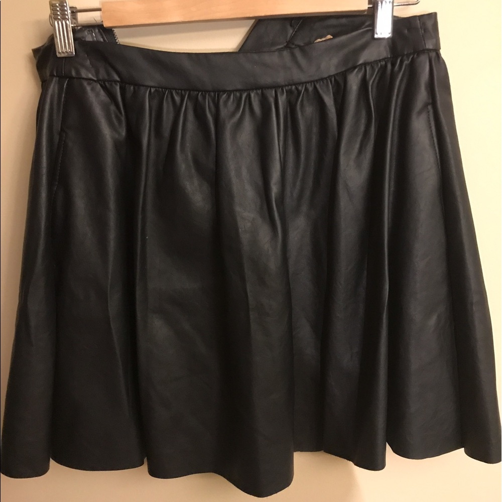 black leather skater skirt