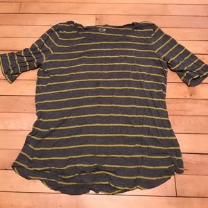 APT 9 large grey and lime striped 3/4 sleeve shirt