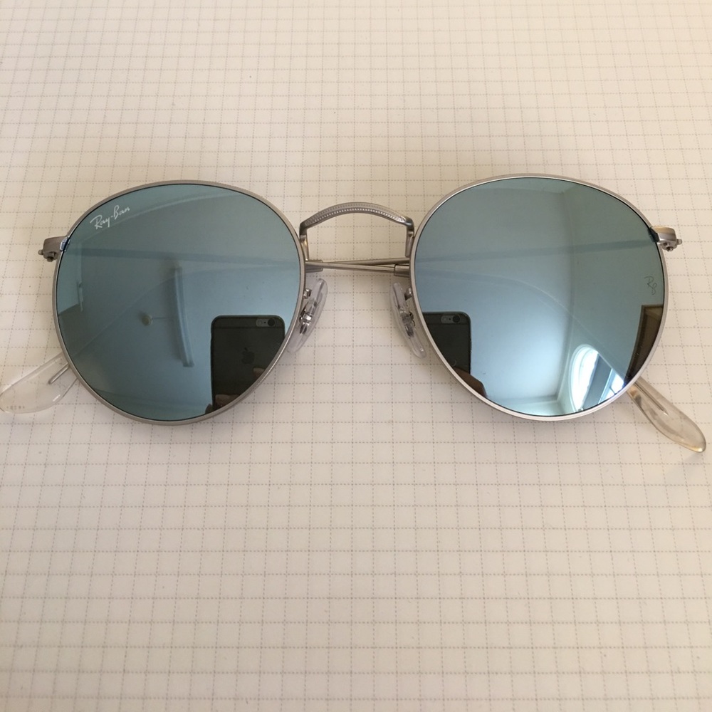 Ray Ban baby blue sunglasses with matte silver rim