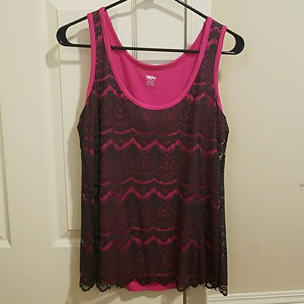Pink and gray lace blouse