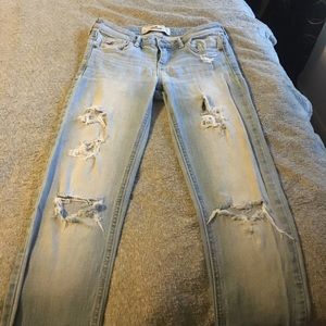 Hollister light wash distressed bootcut jeans!