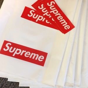5 supreme bags and 5 supreme bogo stickers
