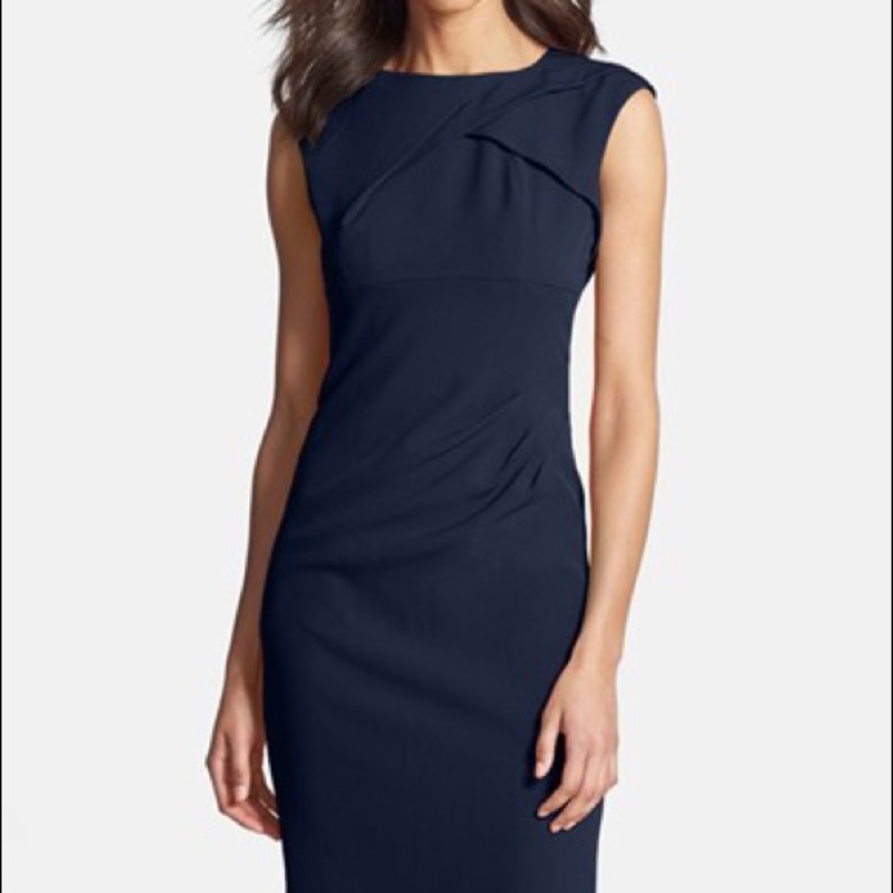 Adrianna Papell navy pleated crepe dress size 8