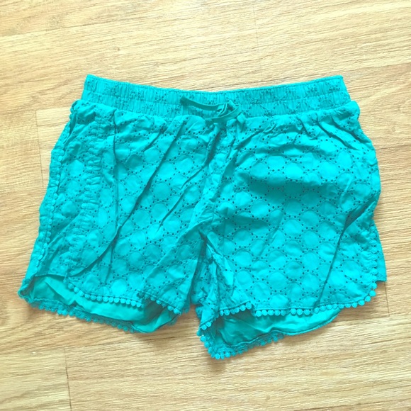 Teal Eyelet Lace Shorts - Picture 1 of 3