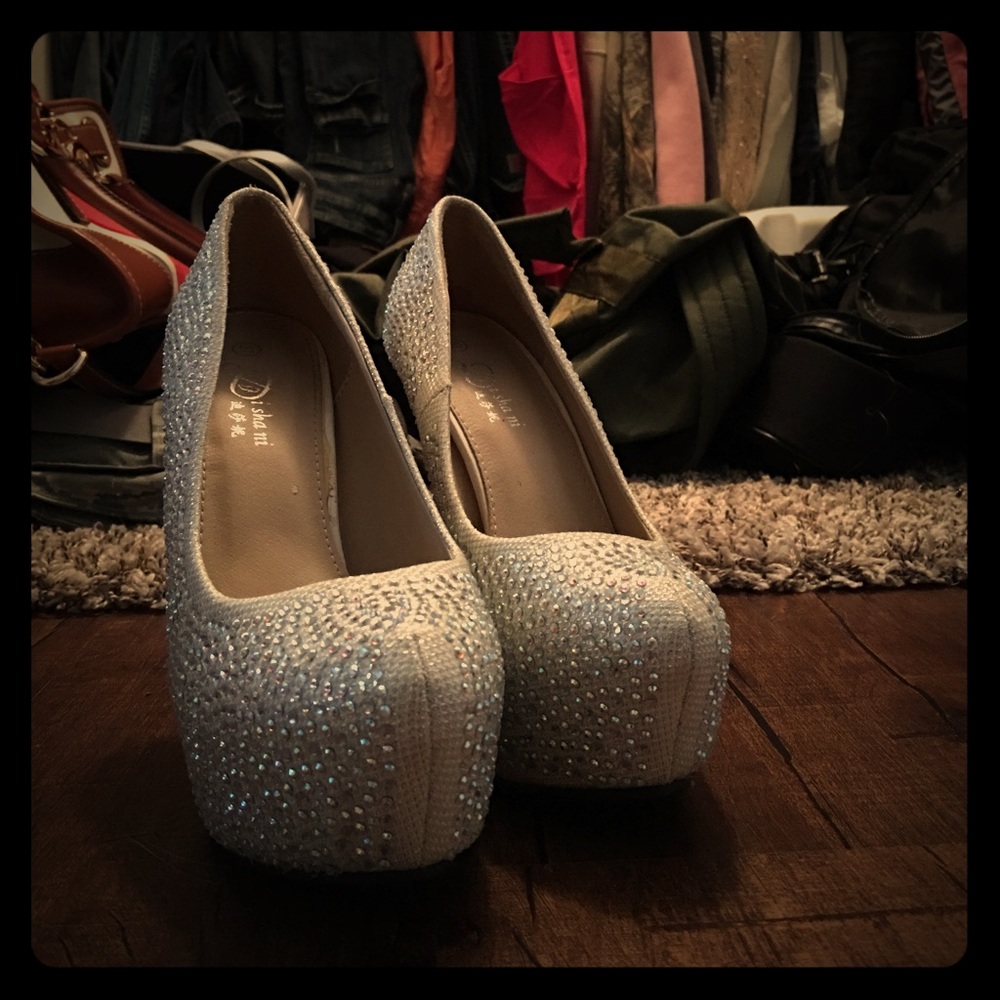 White rhinestone heels