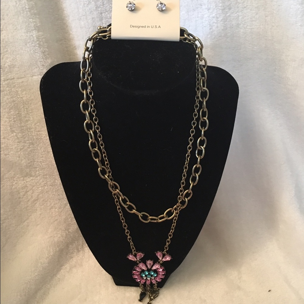 Fringe Double Necklace and Earring Set