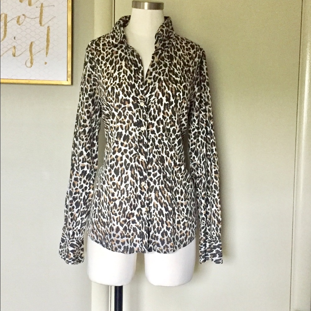 J.Crew Perfect Fit Leopard Print Button Down - image 1