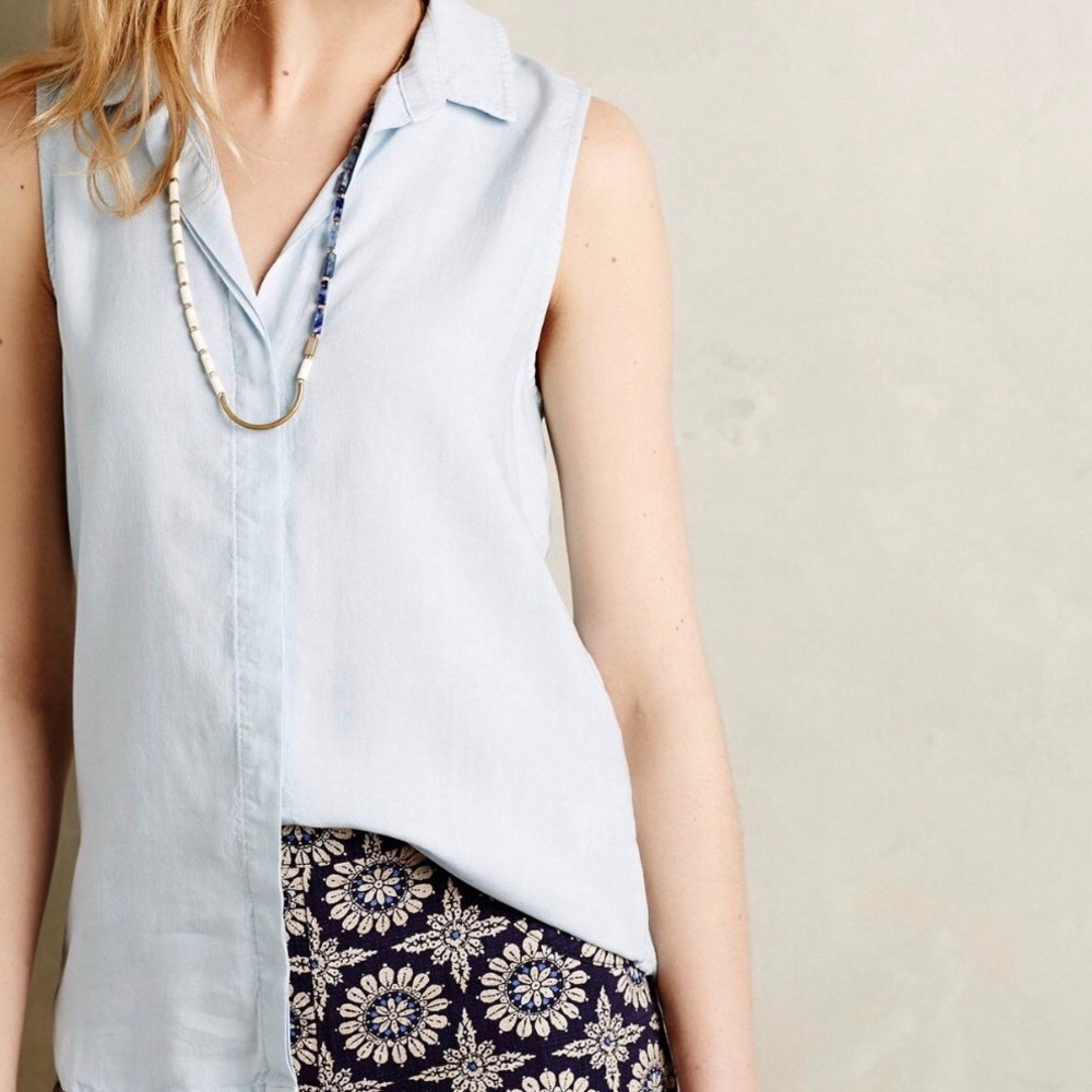 Cloth & Stone tan button down sleeveless blouse