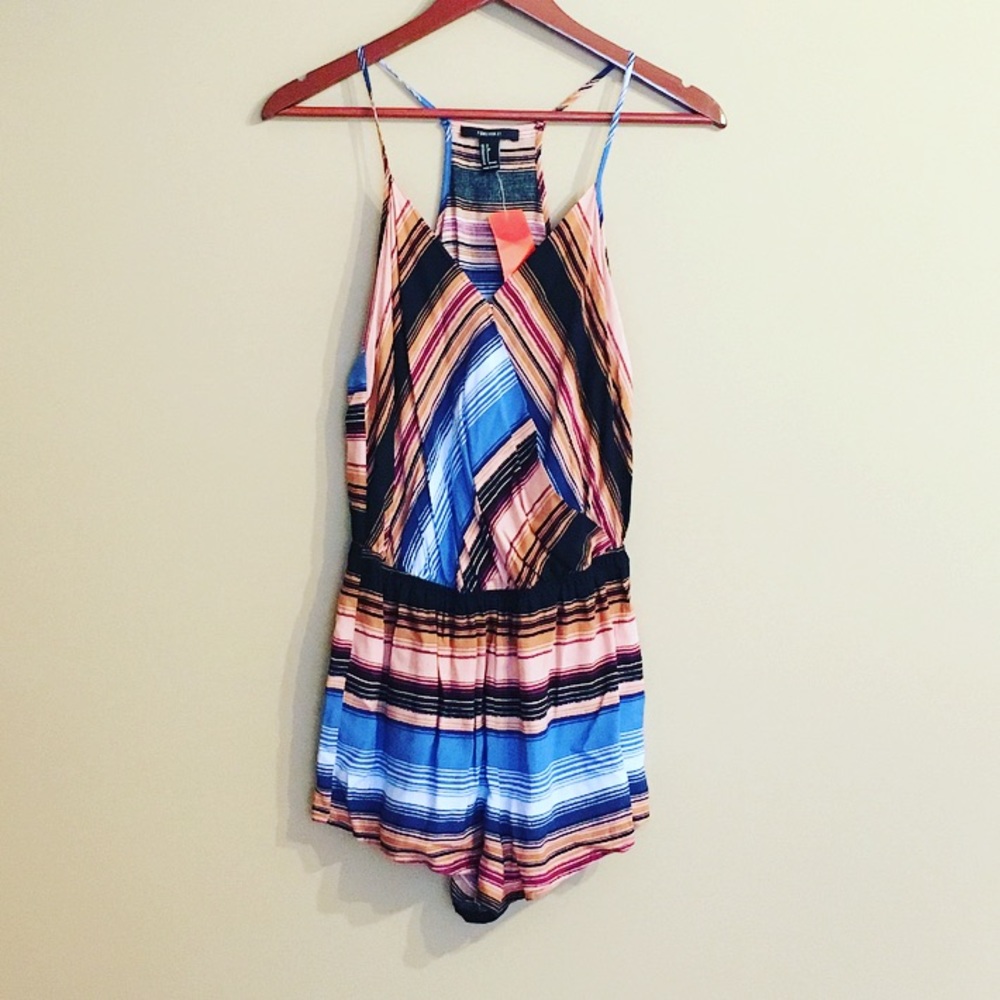 Striped Surplice Romper