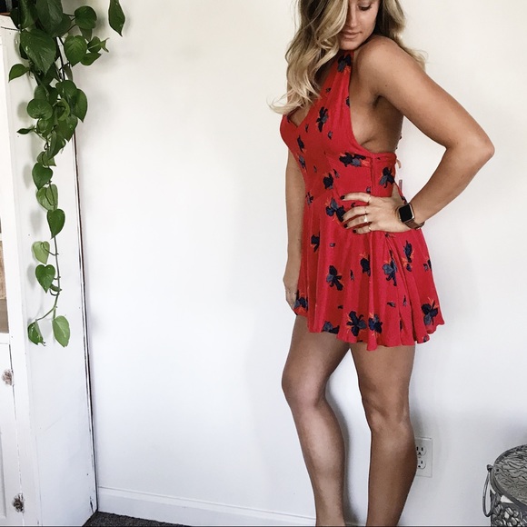 Free People Red Floral Romper - Picture 4 of 5
