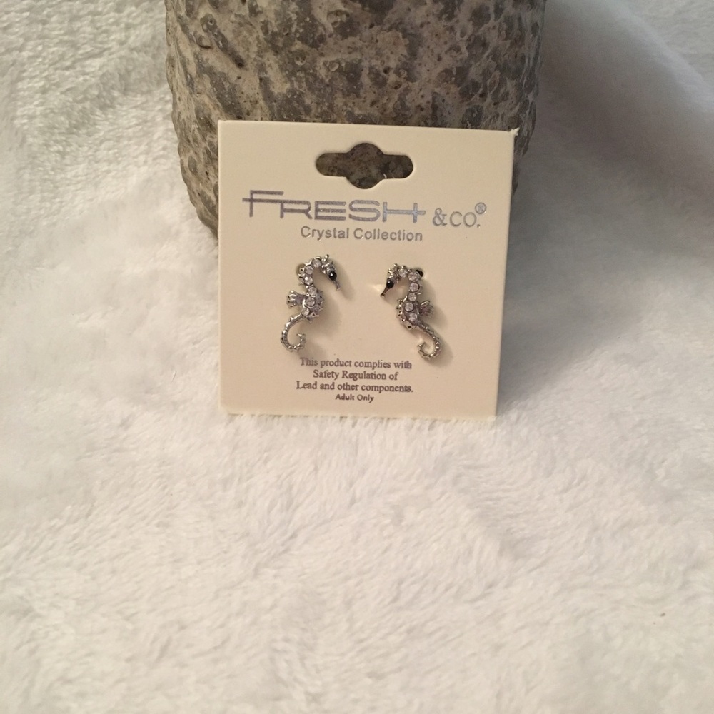 Silver and Crystal Sea Horse Earrings