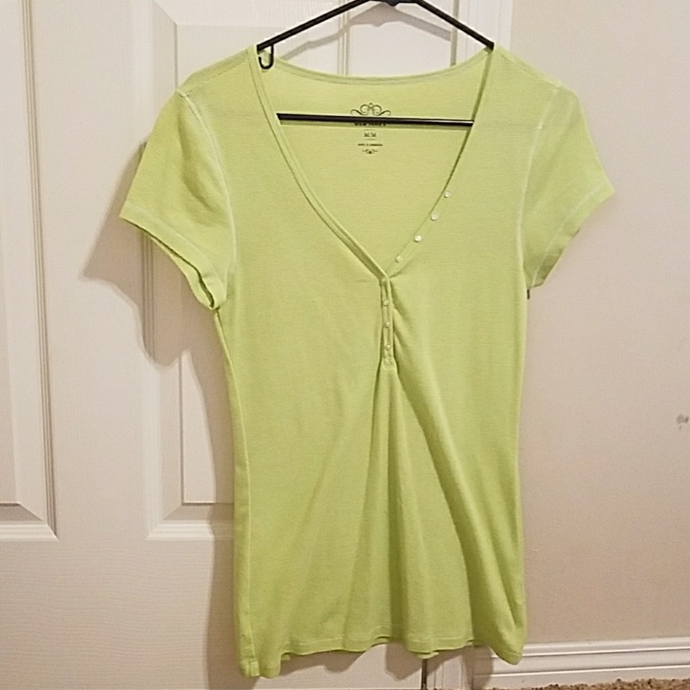 Green & white pinstripe faux semi button down tee