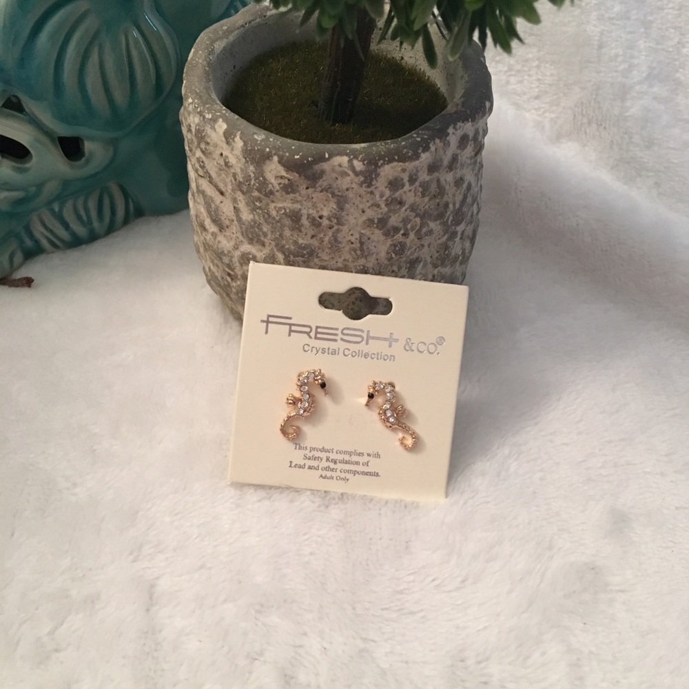 Gold and Crystal Sea Horse Earrings