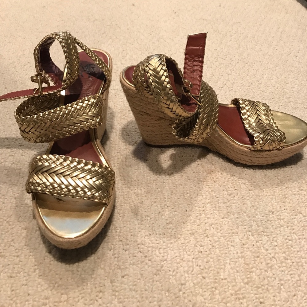 Gold wedge strappy sandal
