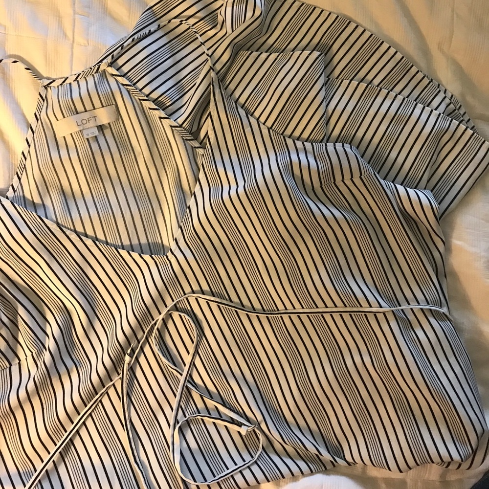 Loft midi black + white striped dress