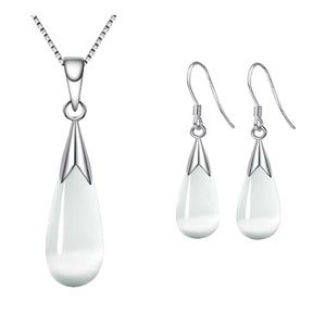 Opal Water Drop Pendant Necklace Earring Set