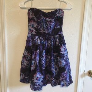 Peacock Print Strapless Dress