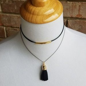 Bundle Me Black Tassel & Gold Bar Choker
