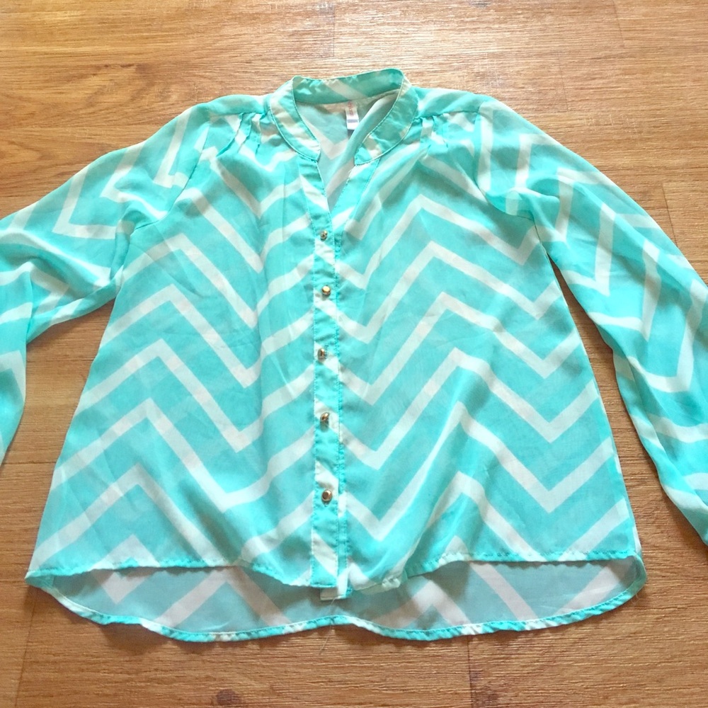 Sheer Mint Chevron Button Up