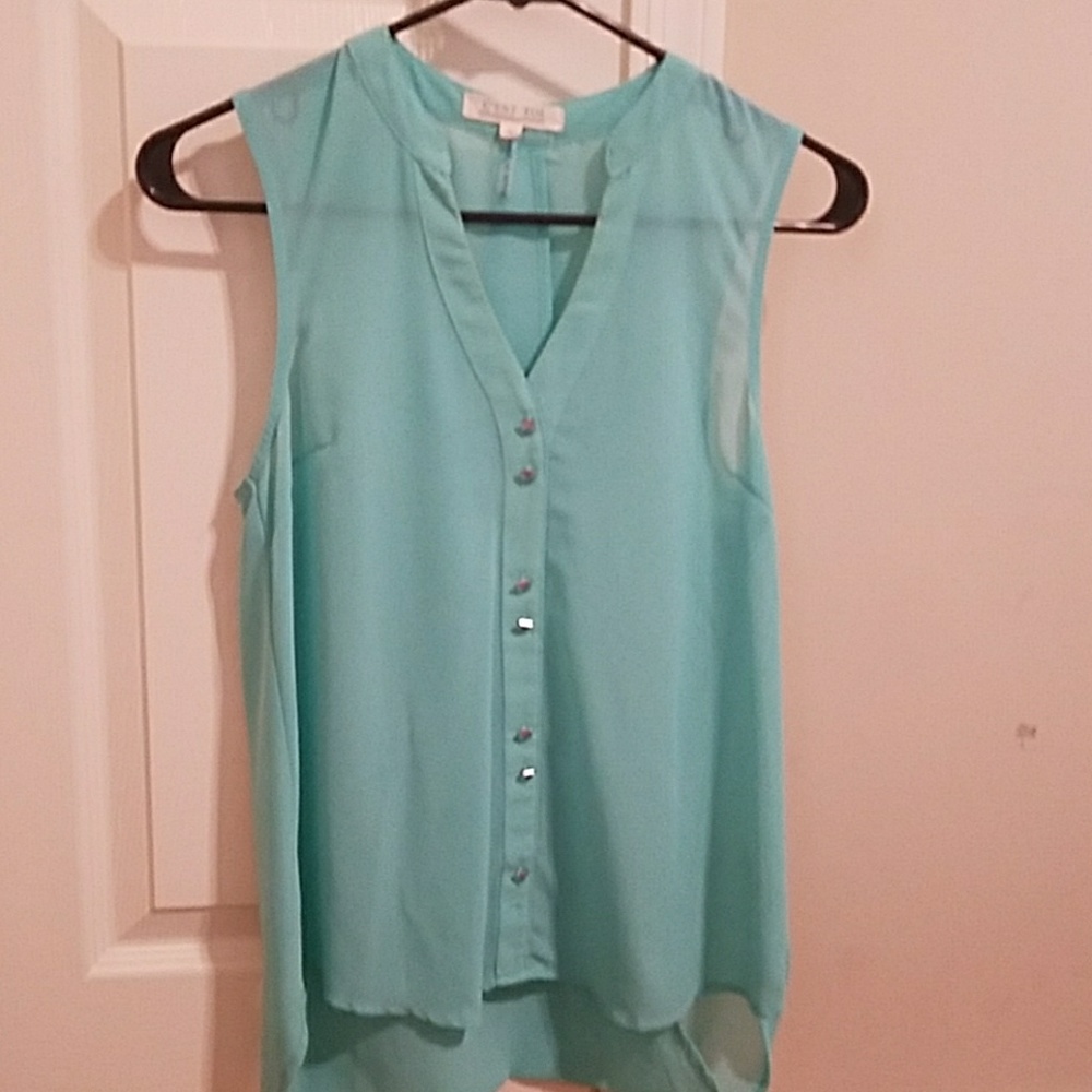 Blue faux button down with semi open back