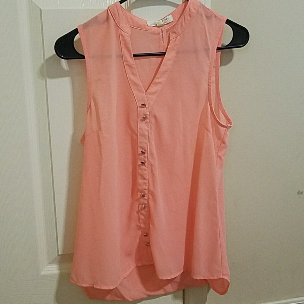 Coral faux button down blouse