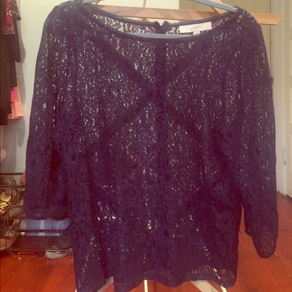 3/4 Navy Lace Blouse