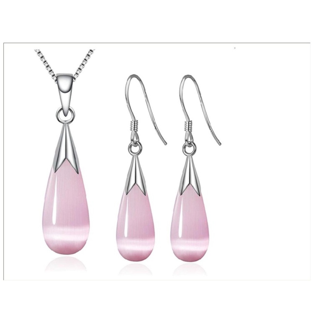 Opal Water Drop Pendant Necklace Earring Set