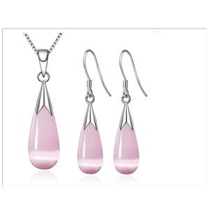 Opal Water Drop Pendant Necklace Earring Set